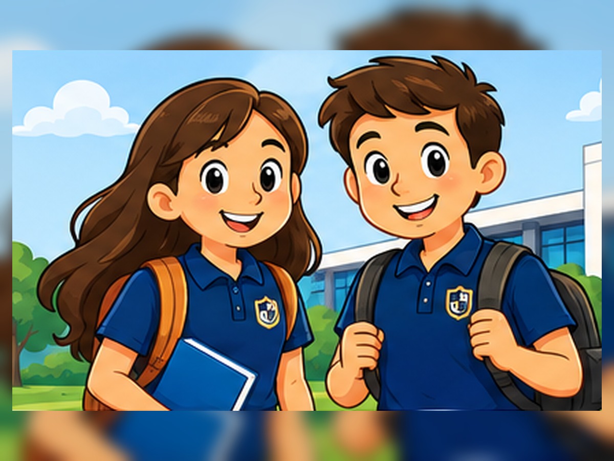 Aula moderna con estudiantes en estilo caricatura