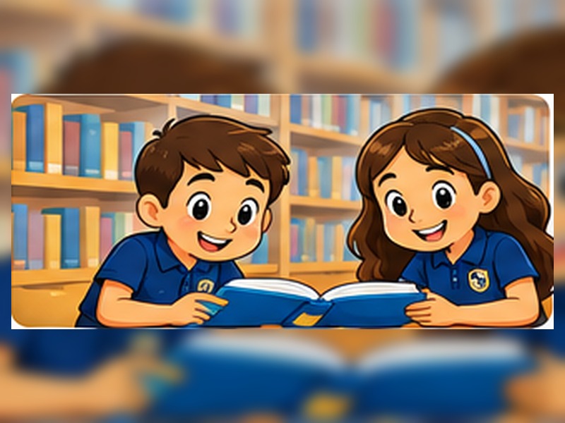 Estudiantes colaborando en estilo caricatura